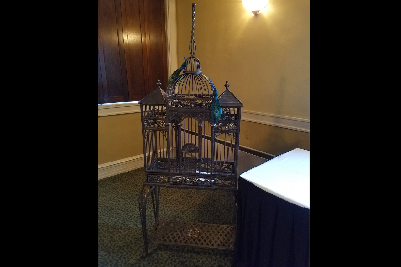 Brown Wrought Iron w Gold Bird Cage Card Box